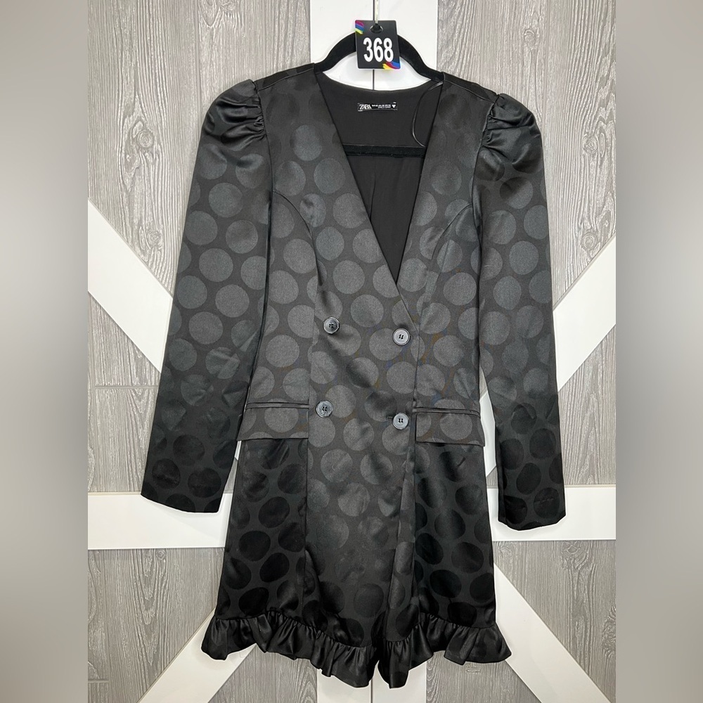 Zara Black Polka Dot Satin Blazer Dress